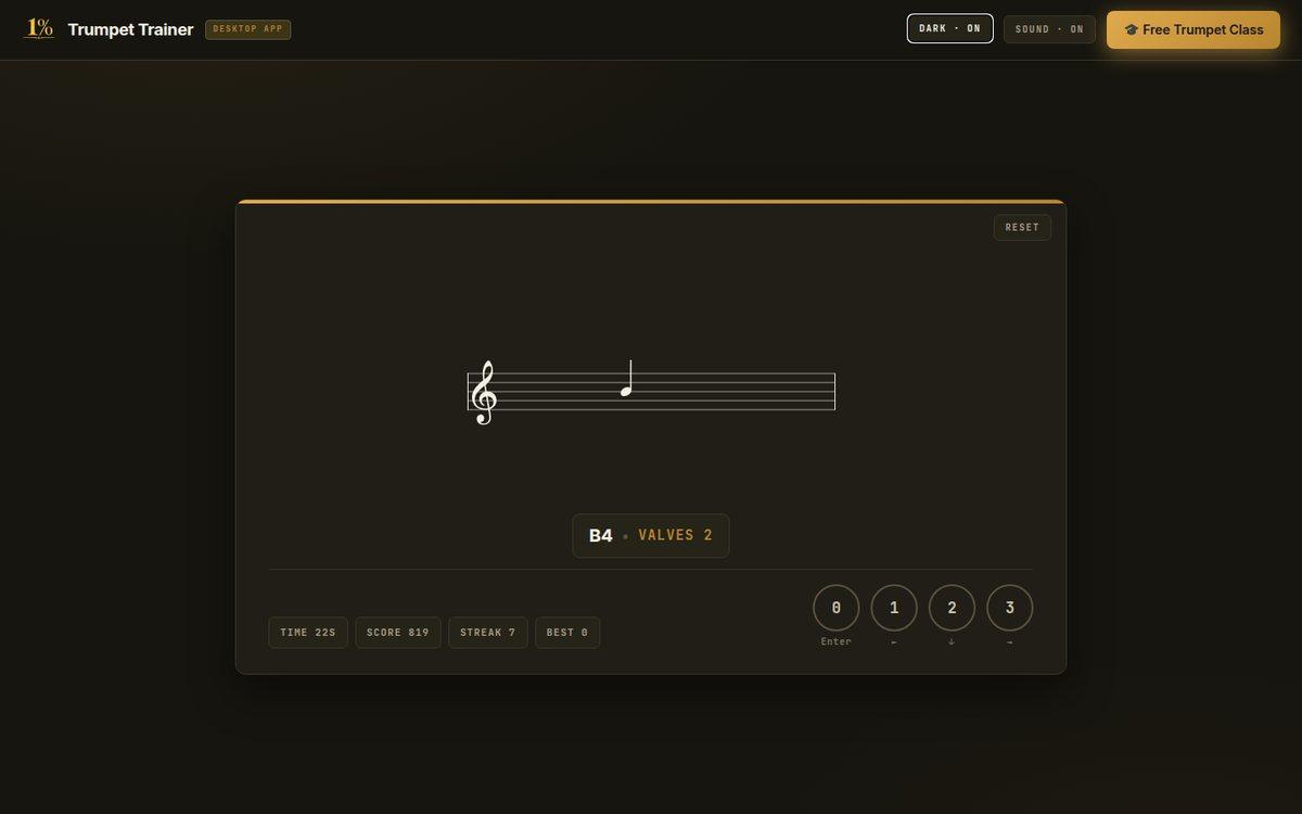 Trumpet Trainer note and fingering game